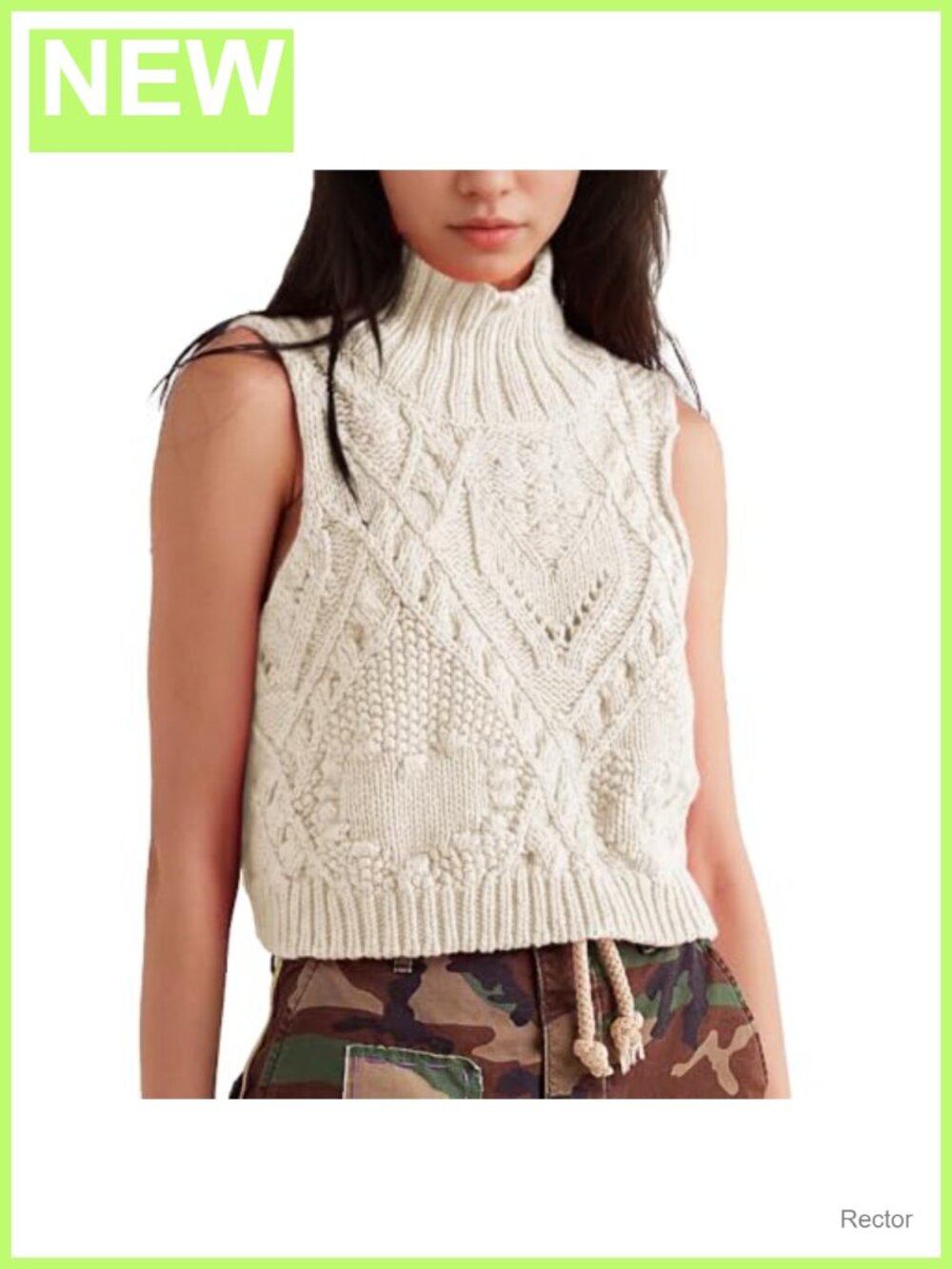 Crochet Sleeveless Turtleneck Sweater Vest Womens Knit